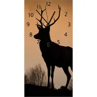 Wallario Design Wanduhr Rothirsch am Abend aus Echtglas, Größe 30 x 60 cm