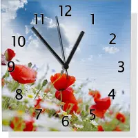 Wallario Design Wanduhr Mohnblumen unter blauem Himmel aus Aluverbund, Größe 30 x 30 cm