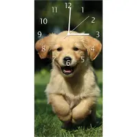 Wallario Design Wanduhr Süßer Hund - Golden Retriever aus Echtglas, Größe 30 x 60 cm