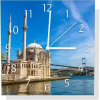 Wallario Design Wanduhr Moschee am Bosporus aus Echtglas, Größe 30 x 30 cm