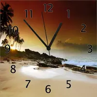 Wallario Design Wanduhr Sri Lanka - Palmenstrand mit Sonnenuntergang aus Echtglas, Größe 30 x 30 cm