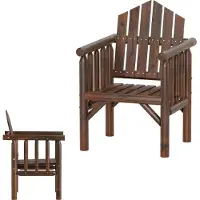 KOMFOTTEU Gartenstuhl aus Massivholz, Stuhl für den Außenbereich mit Armlehnen und hoher Rückenlehne, ergonomische Balkonbank mit Lattenrost (Braun, 1-Sitzer)
