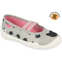 Befado Mädchen Hausschuhe Ballerinas Flexible mit Katze, Ledereinlagen, Grau 36