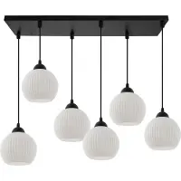 Light11 HOME Riffle Hängelampe Schwarz 6 Flache Weisse Lampenschirme Kugel E27