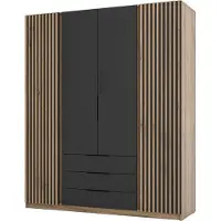 Masseno Drehtürenschrank CAGLIARI 200 cm Kleiderschrank Schlafzimmer Schrank 4-türig Goldfarben