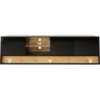 Homlando TV Schrank VISIONARY 180 cm SCHWARZ MATT / SCHWARZ GLANZ / WOTAN EICHE mit LED-Beleuchtung Unterschrank Fernsehschrank TV Board Sideboard