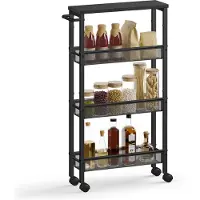 Vasagle Rollwagen 4 Ebenen, Küchenwagen schmal, Nischenregal auf Rollen, Stahl, Griff, für kleine Räume, 13 x 45,4 x 77 cm, Ebenholzschwarz-schwarz