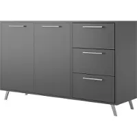 Bettso Kommode Schubladenkommode Highboard Schrank Beistelltisch mit 2 Türen 3 Schubladen Silber griffe für Wohenzimmer BALL Graphit