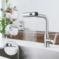 ZMH Wasserhahn Küche Küchenarmatur Ausziehbar Waterfall Mischbatterie mit Brause Spültischarmatur 360° Drehbar Armatur mit 3 Strahlarten Spüle Küchenwasserhahn Gebürsteter Nickel Edelstahl