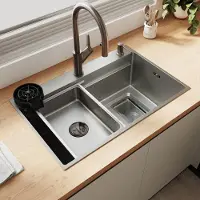 Sonni Breite Seite quadratisches Spülbecken 70 x 45 x 24,5 cm, Nano-Silber, mit rechteckigem Sieb , Abtropfbecken