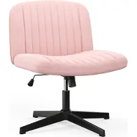 Bigzzia Bürostuhl Ohne Armlehnen - Schreibtischstuhl mit Stoffbezug - Lesesessel mit Breiterem Polster zum Sitzen im Schneidersitz - Wippfunktion - Höhenverstellbar - 360° Drehstuhl für Haus - Rosa