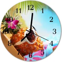 Tulup Glasuhr Wanduhr Küchenuhr Echt-Glas 30fi cm Ananas mehrfarbig