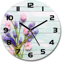 Tulup Wanduhr aus Glas 30fi Glasbild Glasuhr Gehärtetes Glas - schwarze-zeiger - Lavender on the wood