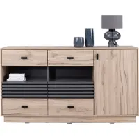 Masseno Kommode PUNTO 155 cm Sideboard mit 4 Schubladen und 1 Türen für Wohnzimmer Schlafzimmer Modern 155x40x85 cm Eichefarben / Eichefarben
