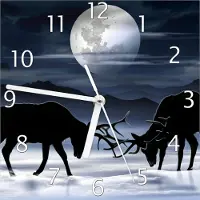 Wallario Design Wanduhr Elch im Schnee bei Mondschein - Silhouette am Abend aus Echtglas, Größe 20 x 20 cm