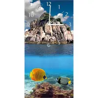 Wallario Design Wanduhr Exotische Fische im Meer aus Echtglas, Größe 30 x 60 cm