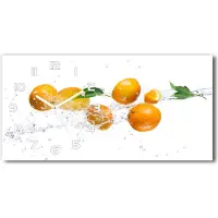 Tulup Wanduhr aus Glas – 60x30 cm - Glasbild - Glasuhr - Gehärtetes Glas - weisse-zeiger - Orangen und Wasser