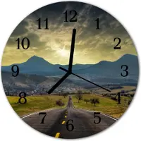 Tulup Glasuhr Wanduhr Küchenuhr Echt-Glas 30fi cm Weg Gebirge grau