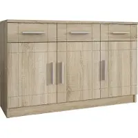 Masseno Kommode PERUGIA 103 cm Sideboard mit 3 Schubladen und 3 Türen für Wohnzimmer Schlafzimmer Modern 103x37x70 cm Sonoma Eiche / Sonoma Eiche