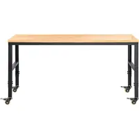 SucceBuy Werkbank mit verstellbarer Höhe, 155 x 51 cm, Garagentisch, 80–105 cm Höhe, 720 kg Tragkraft, Steckdosen, Hartholzplatte, Metallrahmen, Lenkrollen, für die Werkstatt im Homeoffice