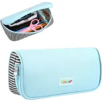 König Design Geräumiges Federmäppchen Hellblau, 230x110x70mm, mit transparentem Netzfach und elastischen Schlaufen