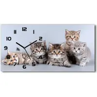 Tulup Wanduhr aus Glas – 60x30 cm - Glasbild - Glasuhr - Gehärtetes Glas - schwarze-zeiger - fünf Katzen