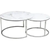 Feldmann-Wohnen 2er-Set Couchtisch Wohnzimmertisch Atlanta 80x80cm 60x60cm Marmor weiß / Chrom