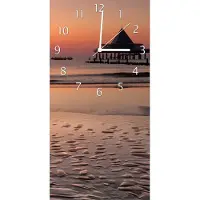 Wallario Design Wanduhr bedruckt, Größe 30 x 60 cm, Motiv: Strand am Abend - Seebrücke am Ostseebad Heringsdorf