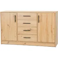 Masseno Kommode VANO 140 cm Sideboard mit 4 Schubladen und 2 Türen für Wohnzimmer Schlafzimmer Modern 140x40x84 cm Eiche Artisan / Eiche Artisan