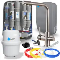 ARI Wasserfilter Set RO7 Slim mit 3-Wege Küchenarmatur Venom, 7-stufige Filtration, Umkehrosmose, Edelstahl