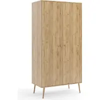 Bettso Kleiderschrank 2-türig mit 2 Regalen und Kleiderstange – Eiche Craft – Schrank für Wohnzimmer und Schlafzimmer 100 x 202 cm IKON – Jutegriffe