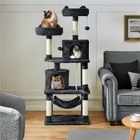 Yaheetech Kratzbaum 158 cm stabiler Katzenbaum, mit 5 Sisalstämmen & 2 Plattformen, mehrstufig, Schwarz