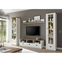 IMV Landhaus Wohnwand Mediawand Anbauwand Wohnzimmer 260cm pinie weiß eichefarben hell