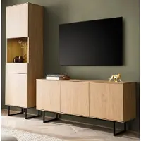 Furn.Design Wohnwand "Breda" in Stone Eiche Wohnkombination 2-teilig 220 cm, mit Push-to-Open und inklusive Beleuchtung