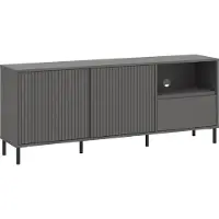 Lomadox TV Lowboard mit 157,8 cm Breite in Anthrazit mit Rillen Fronten, 2 Türen, 1 Schublade - AMELIA-129