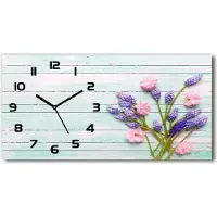 Tulup Wanduhr aus Glas – 60x30 cm - Glasbild - Glasuhr - Gehärtetes Glas - schwarze-zeiger - Lavendel auf dem Holz