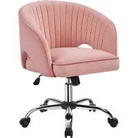 Yaheetech Bürostuhl mit Samtbezug, Ergonomischer Schreibtischstuhl mit Armlehnen, Drehstuhl mit Rollen, Polsterstuhl Höhenverstellbar, Bürosessel mit Schaukelfunktion drehbar Rosa