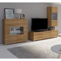 Lomadox Wohnzimmer Set mit Highboard in Eiche Gold Nb. mit LED Beleuchtung CAIRNS-132, B/H/T ca. 265/200/43 cm