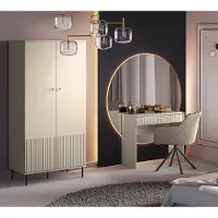 Lomadox Kleiderschrank und Schminktisch in Beige matt SALOU-131 modern 2-teilig mit Rillenoptik
