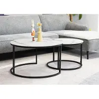 Dakar 2er-Set Couchtisch Wohnzimmertisch Atlanta C 80x80cm 60x60cm Marmor weiß schwarz