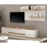 Furn.Design Wohnwand "Center" in weiß und Wotan Eiche, 2-teilig 300 cm mit XXL TV Lowboard