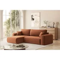 Fun-Möbel Ecksofa Schlafsofa FLORA Stoff Poso Rostbraun Ottomane Links