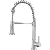 VBChome Küchenarmatur Inox Gebürsteter Edelstahl mit ausziehbarem Auslauf, dekorativer Feder und Strahlumschalter – Profi-Spültischarmatur 360°