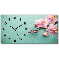 Tulup Wanduhr aus Glas – 60x30 cm - Glasbild - Glasuhr - Gehärtetes Glas - schwarze-zeiger – Orchidee