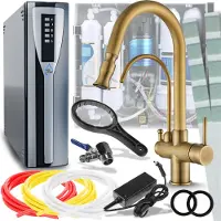 ARI Wasserfiltersystem Set PARMA mit 3-Wege Küchenarmatur, Sensor, Herausziehbare Brause, 360° schwenkbar, Gold