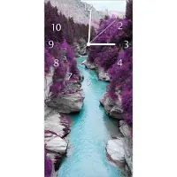 Wallario Design Wanduhr bedruckt, Größe 30 x 60 cm, Motiv: Fluss in lilafarbener Schlucht