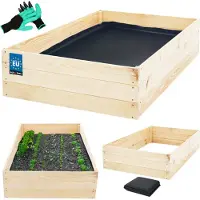 KOTARBAU Hochbeet für Garten 120x100x27cm Gemüsebeet Pflanzkasten mit Vlies Kräuterbeet Handschuhe mit Krallen Blumenkasten aus Kiefernholz Natürlich