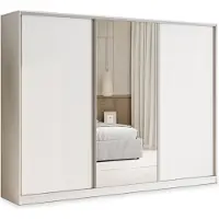 Masseno Schiebetürenschrank TARI 235/205/58 cm Kleiderschrank mit 4 Schubladen Schlafzimmer Schrank 3-türig mit Spiegel Weiß