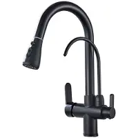 OEM Gefilterte Küchenarmatur, kaltes und heißes Wasser, ausziehbare Sprühfunktion, Mattschwarz