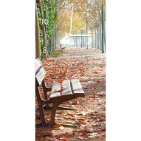 Wallario Design Wanduhr Einsame Parkbank an einer Allee - Herbststimmung aus Echtglas, Größe 30 x 60 cm